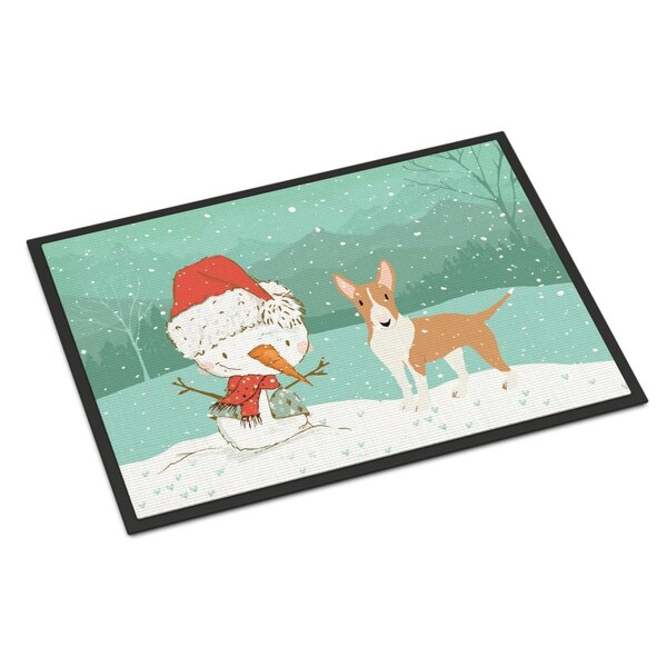 Carolines Treasures 18 x 27 in. Fawn Bull Terrier Snowman Christmas Indoor or Outdoor Mat CK2056MAT - main